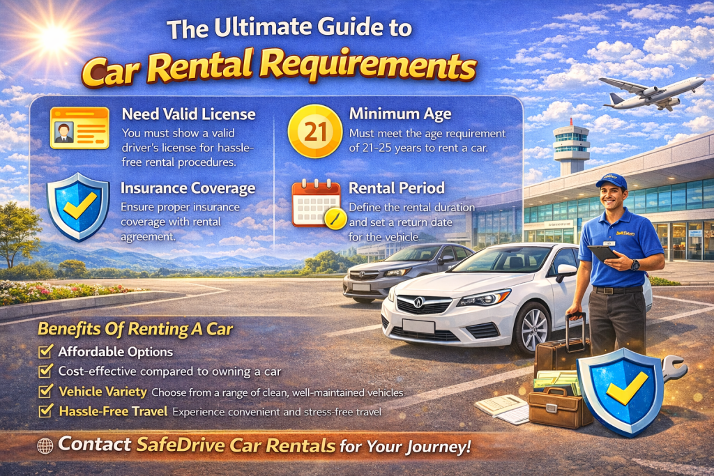 A person handing over car keys during a rental transaction at Safe Drive Car Rentals.