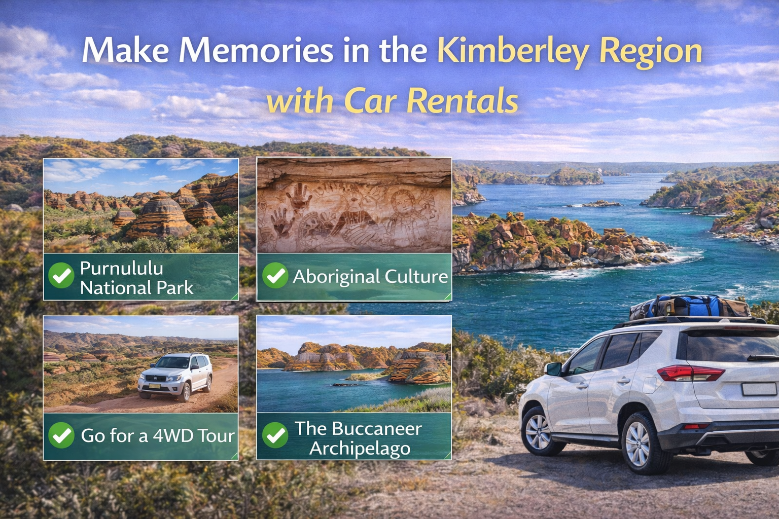 Sunset drive with couple near classic car in remote desert for Safe Drive Car Rentals SEO image.